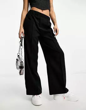 Черные брюки строгого кроя с резинкой на талии ASOS DESIGN Petite
