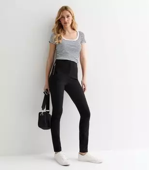 Черные брюки узкого кроя стандартной длины с высокой талией и двойной молнией New Look, черный