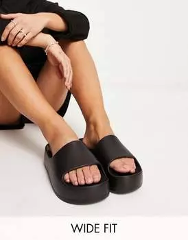 Черные цельные шлепанцы с широкой посадкой ASOS DESIGN февраль