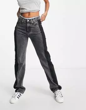 Черные двухцветные джинсы прямого кроя с высокой посадкой Calvin Klein Jeans
