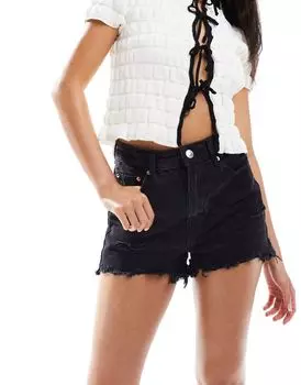 Черные джинсовые рваные шорты Stradivarius