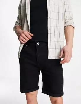 Черные джинсовые шорты с манжетами Bershka