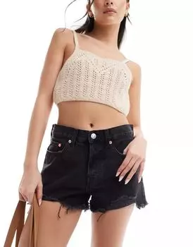 Черные джинсовые шорты с необработанным краем Mango