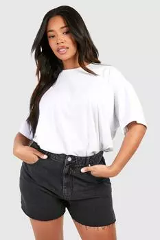 Черные джинсовые шорты с необработанным краем Plus Plus boohoo, черный