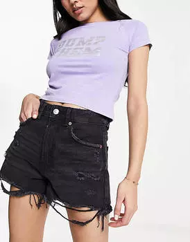 Черные джинсовые шорты с разрывами Stradivarius