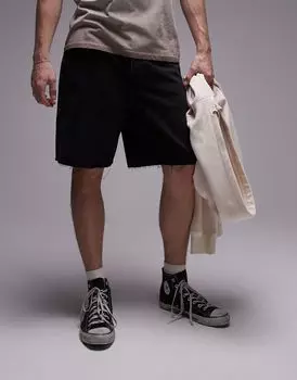 Черные джинсовые шорты с широкими штанинами и необработанным краем Topman