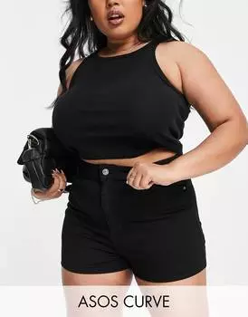 Черные джинсовые шорты с завышенной талией и контуром ASOS DESIGN Curve