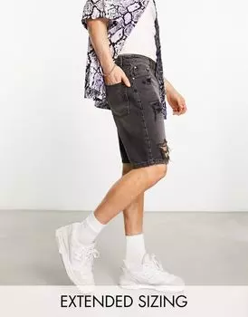 Черные джинсовые шорты скинни стандартной длины с объемными рвами ASOS DESIGN