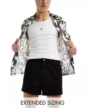 Черные джинсовые шорты средней длины со складками ASOS