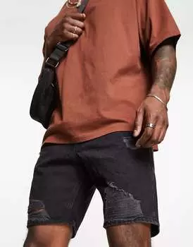 Черные джинсовые шорты свободного кроя с потертостями Jack & Jones Intelligence