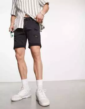 Черные джинсовые шорты узкого кроя из эластичного материала Jack & Jones Intelligence