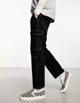 Черные джинсы карго с контрастной строчкой Pull&Bear