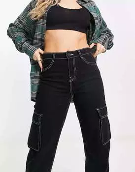 Черные джинсы карго с контрастными швами Bershka