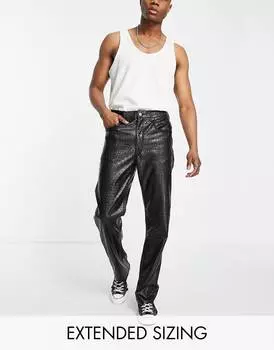 Черные джинсы прямого кроя из кожи крокодила ASOS DESIGN