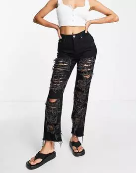 Черные джинсы прямого кроя с рваными краями ASOS DESIGN в стиле 90-х