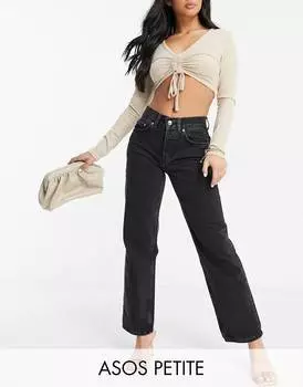 Черные джинсы прямого кроя со средней посадкой ASOS DESIGN Petite
