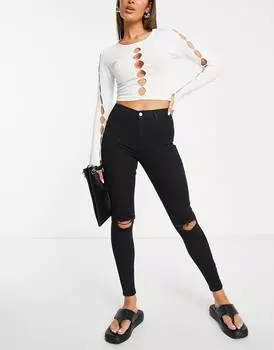 Черные джинсы с прорезями на коленях Topshop Joni