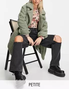 Черные джинсы с прорезями на коленях Topshop Petite Baggy