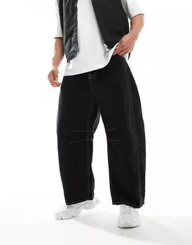 Черные джинсы с широкими штанинами ASOS DESIGN с контрастной строчкой