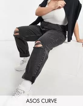 Черные джинсы с завышенной талией и прорезями ASOS DESIGN Curve