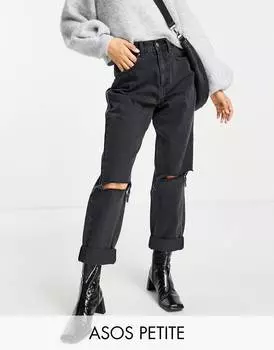 Черные джинсы с завышенной талией и прорезями ASOS DESIGN Petite