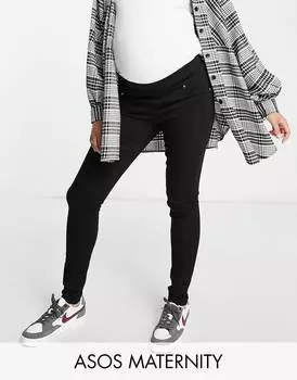 Черные джинсы скинни для беременных ASOS DESIGN Maternity с поясом