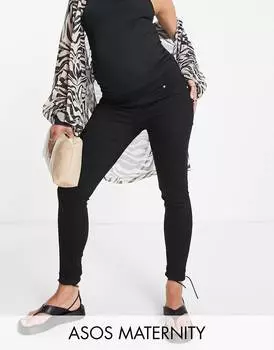 Черные джинсы скинни для беременных ASOS DESIGN Maternity с поясом