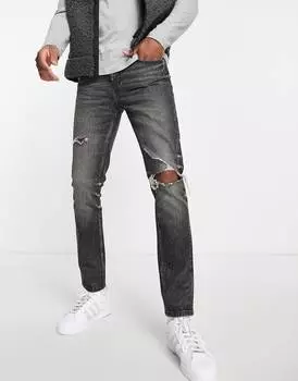 Черные джинсы скинни "American classic" с прорезями на коленях ASOS DESIGN Cone Mill Denim