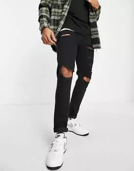 Черные джинсы скинни с крупными прорехами ASOS DESIGN