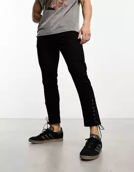 Черные джинсы скинни с завязками на подоле ASOS DESIGN
