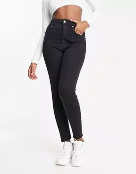 Черные джинсы скинни с завышенной талией Bershka