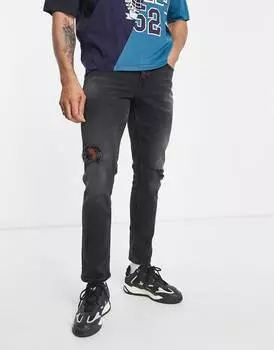 Черные джинсы скинни стрейч с потертостями ASOS DESIGN