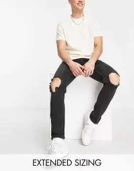 Черные джинсы скинни стрейч с прорезями на коленях ASOS DESIGN