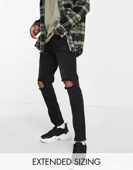 Черные джинсы скинни стрейч с прорезями на коленях ASOS DESIGN