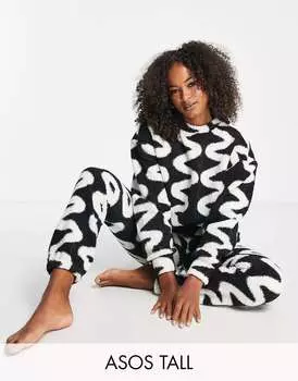 Черные джоггеры борг с принтом ASOS DESIGN Tall Lounge