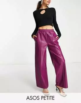 Черные джоггеры прямого кроя из искусственной кожи ASOS DESIGN Petite ASOS