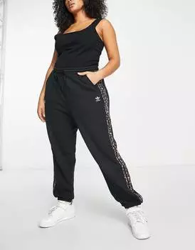Черные джоггеры с леопардовым принтом и тремя полосками adidas Originals Plus
