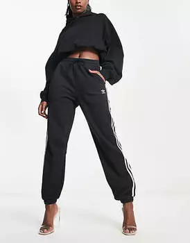 Черные джоггеры с тремя полосками и манжетами adidas Originals adicolor