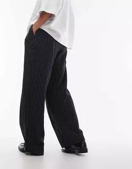 Черные джоггеры в тонкую полоску с контрастной строчкой Topshop