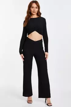 Черные фактурные брюки палаццо QUIZ Clothing