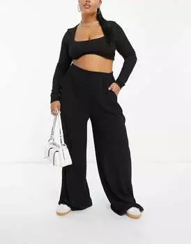 Черные фактурные широкие брюки на подтяжках ASOS DESIGN Curve