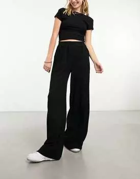 Черные фактурные широкие брюки с застежкой на шнуровке ASOS