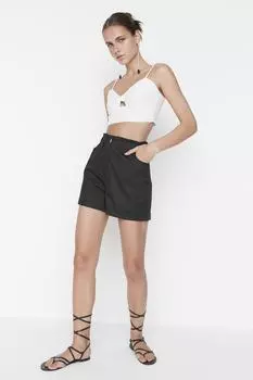 Черные габардиновые тканые шорты с талией Paperbag Trendyol, черный