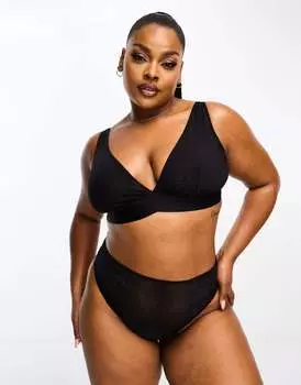 Черные гладкие сетчатые стринги с завышенной талией ASOS Curve Mila