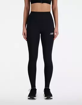 Черные гладкие спортивные леггинсы с завышенной талией New Balance