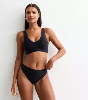 Черные гладкие стринги с завышенной талией New Look, черный