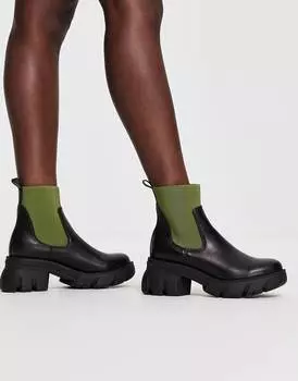 Черные/хаки массивные ботинки челси ASOS DESIGN Reed