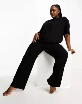 Черные хлопковые пижамные брюки Mix & Match ASOS DESIGN Curve