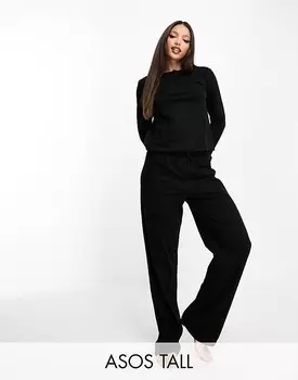 Черные хлопковые пижамные брюки смешанного цвета ASOS DESIGN Tall