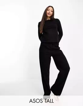 Черные хлопковые пижамные брюки смешанного цвета ASOS DESIGN Tall